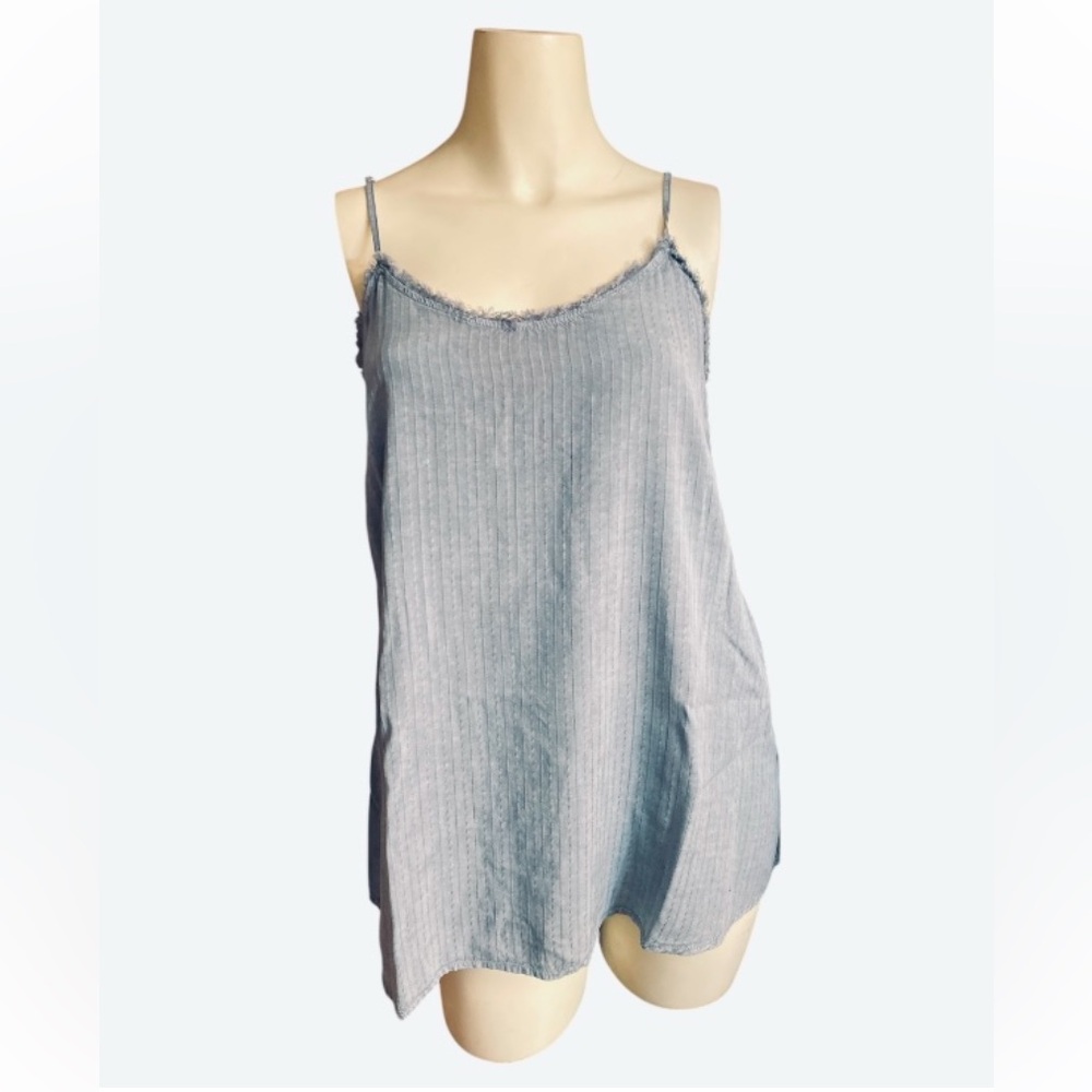Easel Adjustable Strap Gray Colored Spaghetti Strap Tank Top Women frayed trim